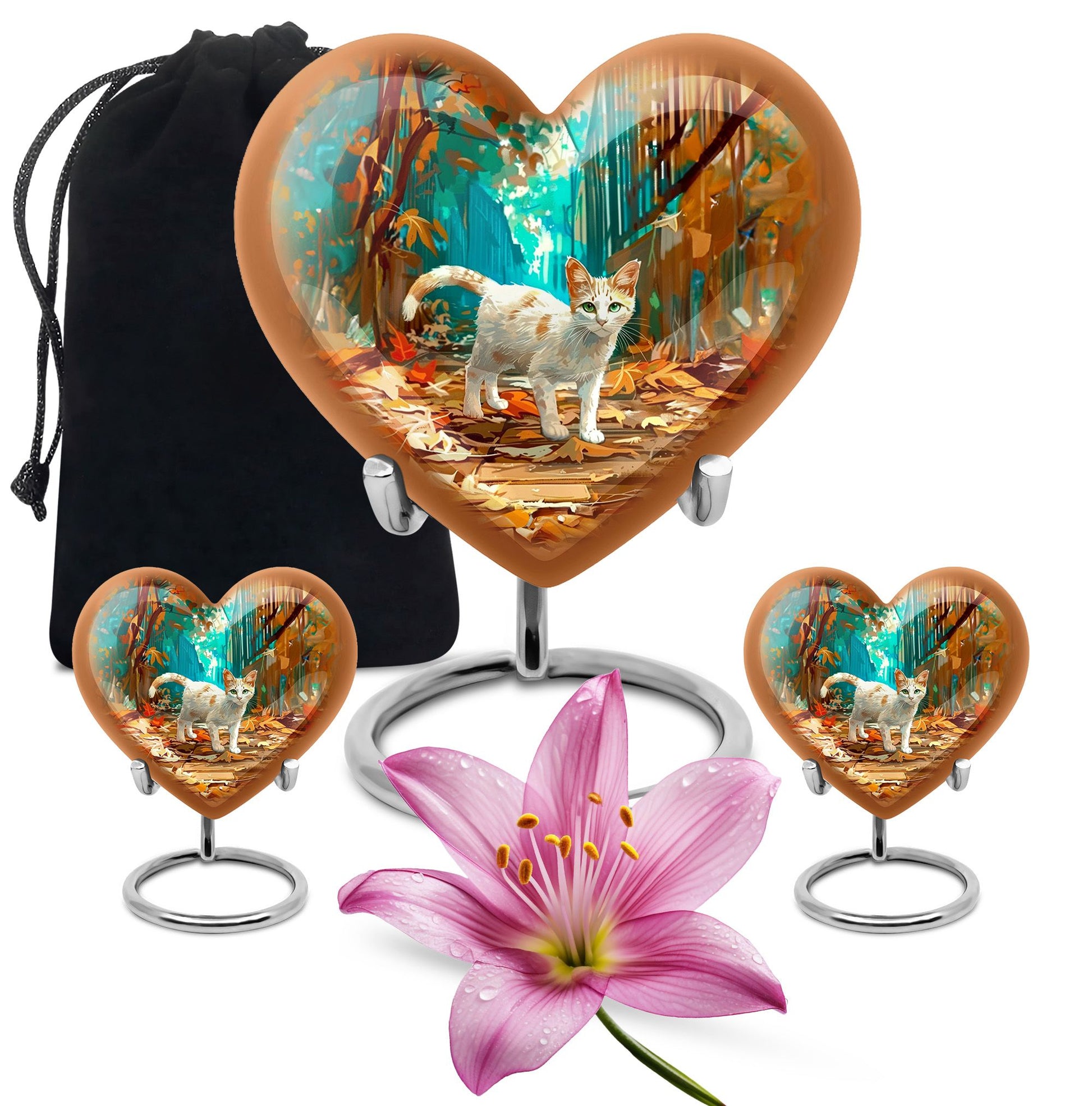  white cat heart urn for burial ashes