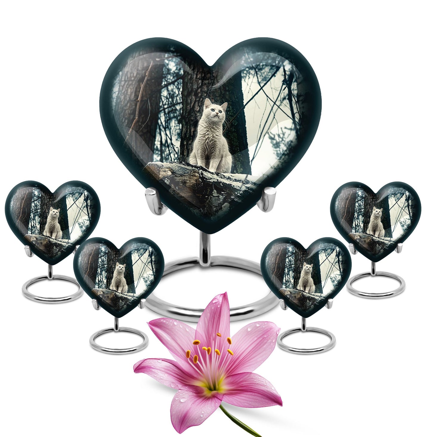10-Inch white cat heart-shaped memorial urn 