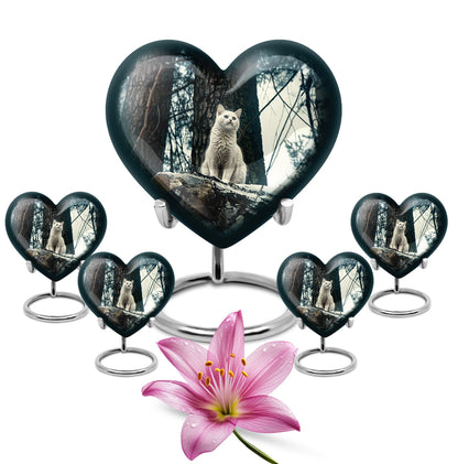 10-Inch white cat heart-shaped memorial urn 