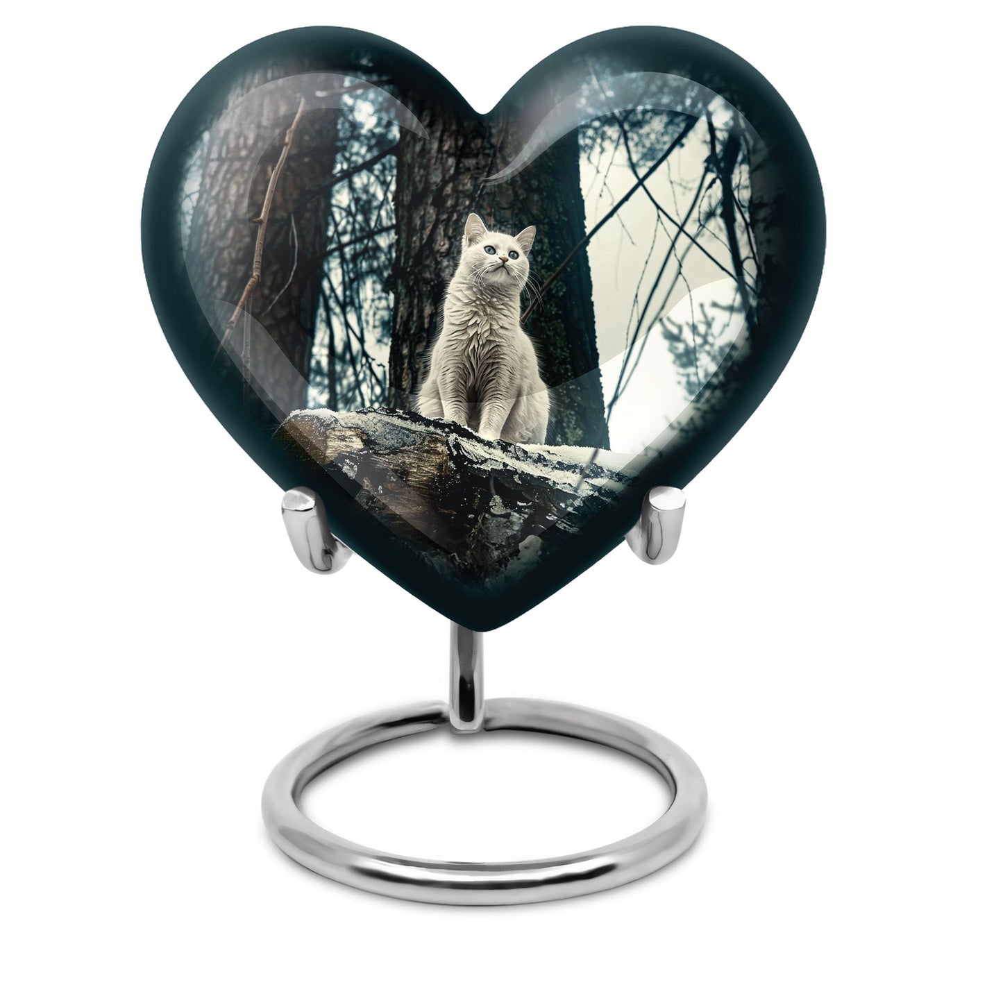 10-Inch white cat heart-shaped memorial urn 