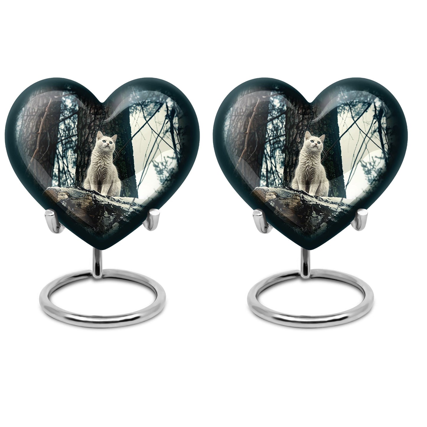 10-Inch white cat heart-shaped memorial urn 