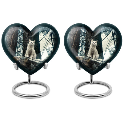 10-Inch white cat heart-shaped memorial urn 