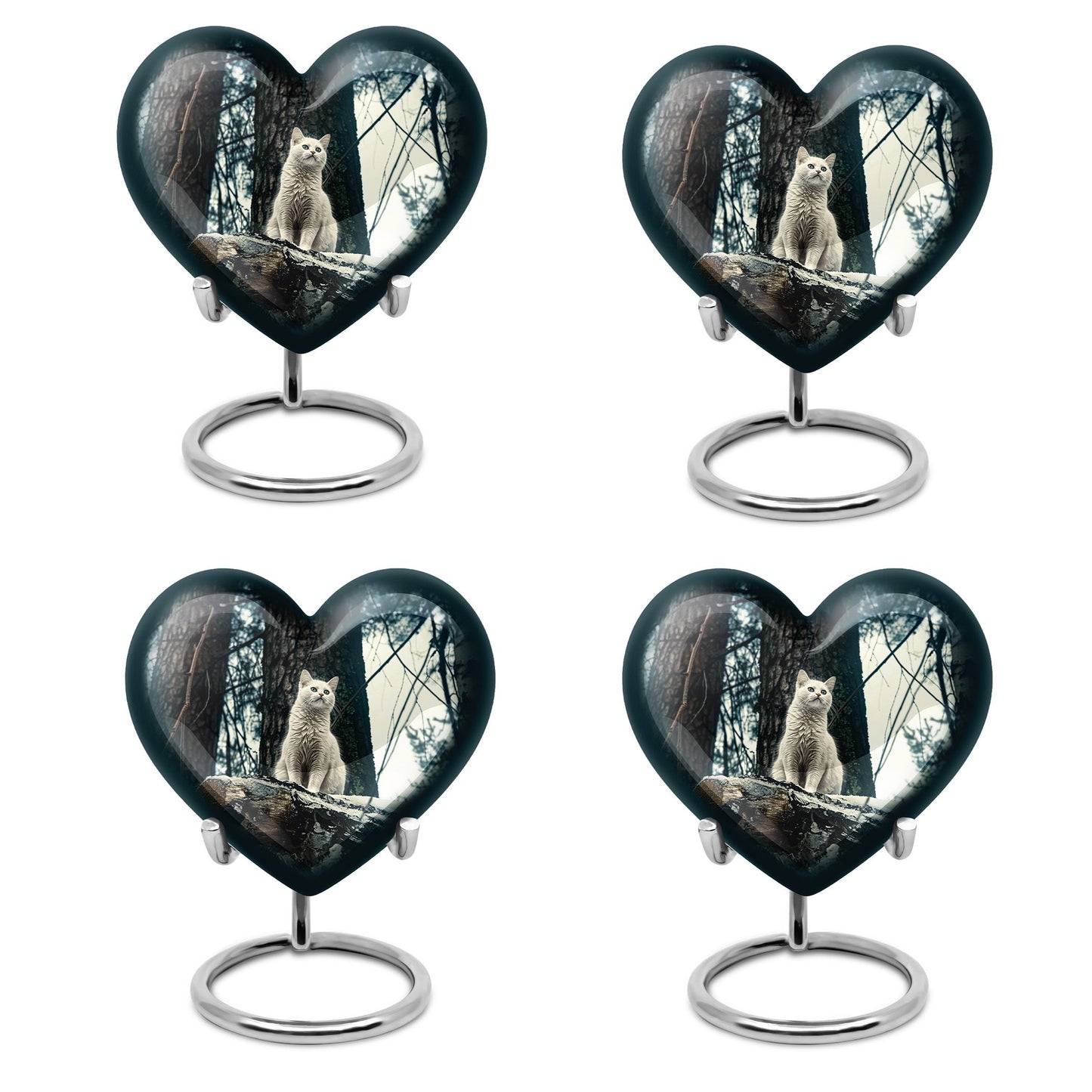 10-Inch white cat heart-shaped memorial urn 