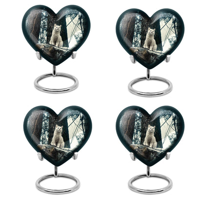 10-Inch white cat heart-shaped memorial urn 