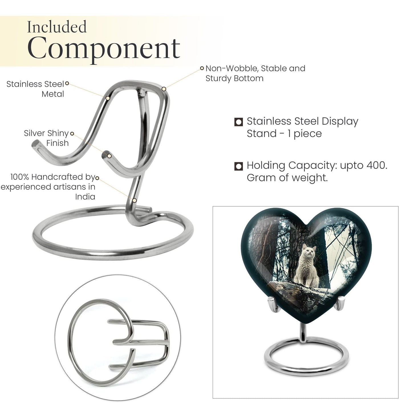 10-Inch white cat heart-shaped memorial urn 