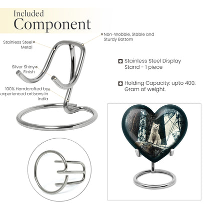 10-Inch white cat heart-shaped memorial urn 