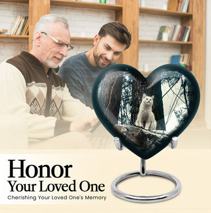 10-Inch white cat heart-shaped memorial urn 