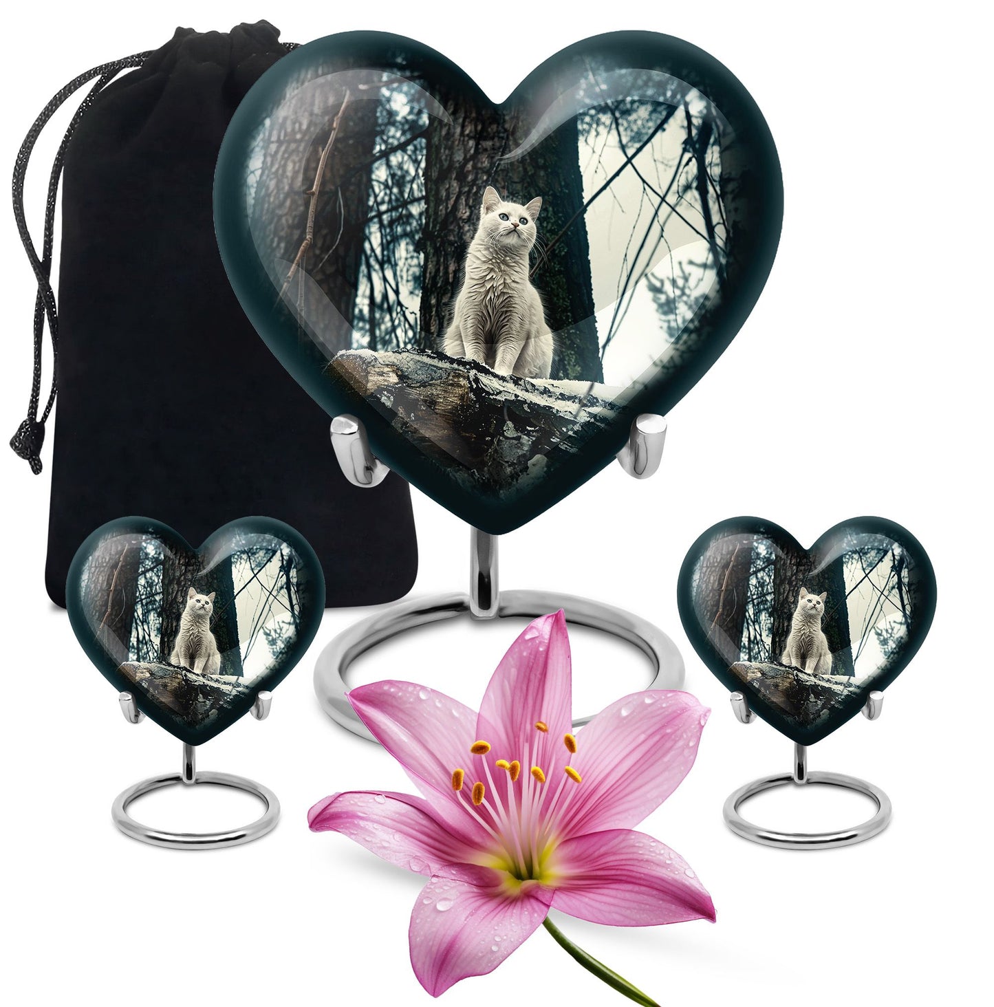 10-Inch white cat heart-shaped memorial urn 