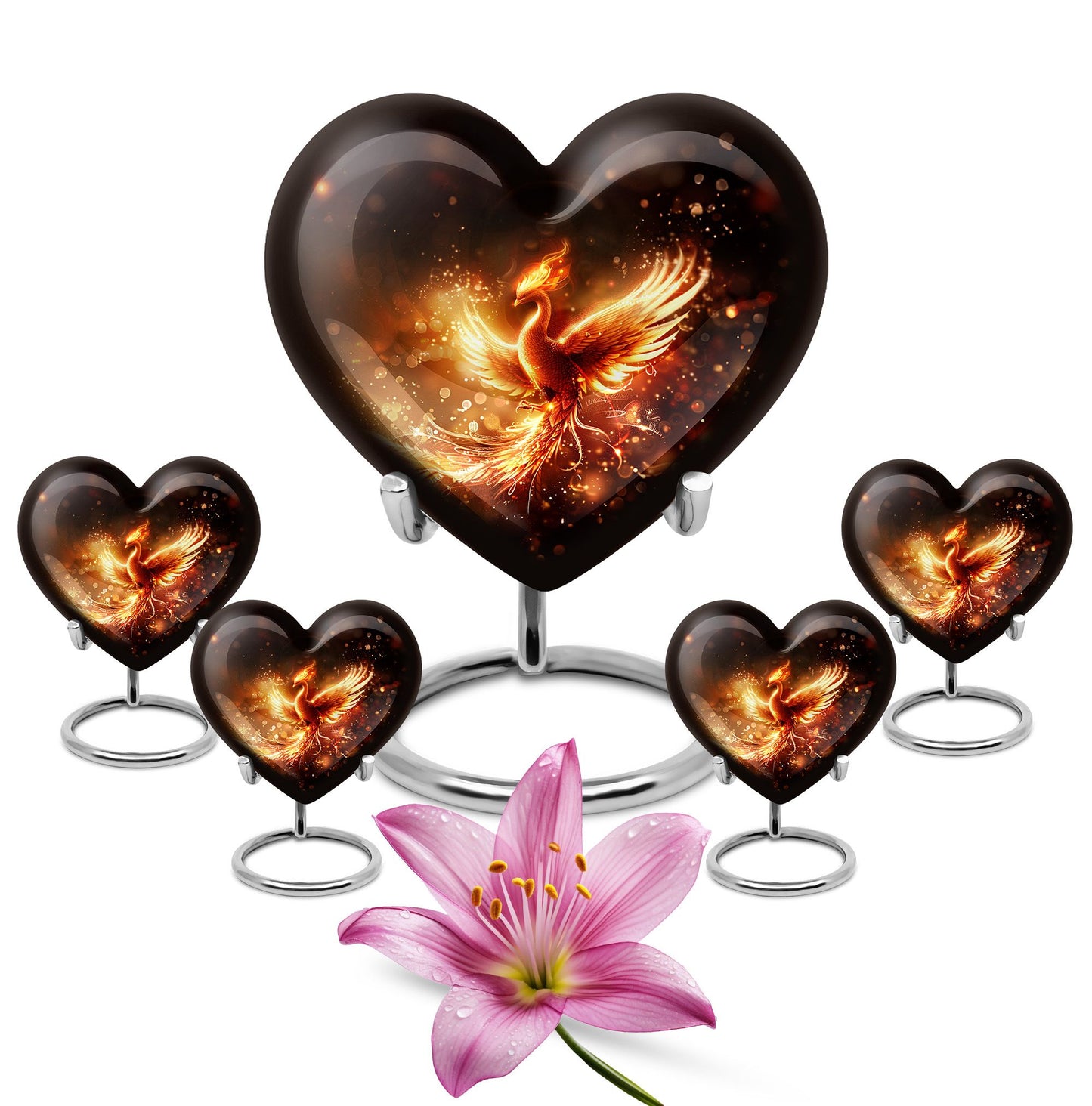 10-inch Phoenix Heart Urn, aluminum cremation personalized urn for adult human ashes