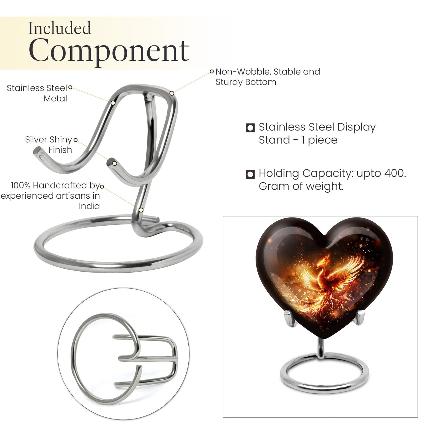 10-inch Phoenix Heart Urn, aluminum cremation personalized urn for adult human ashes