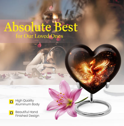 10-inch Phoenix Heart Urn, aluminum cremation personalized urn for adult human ashes