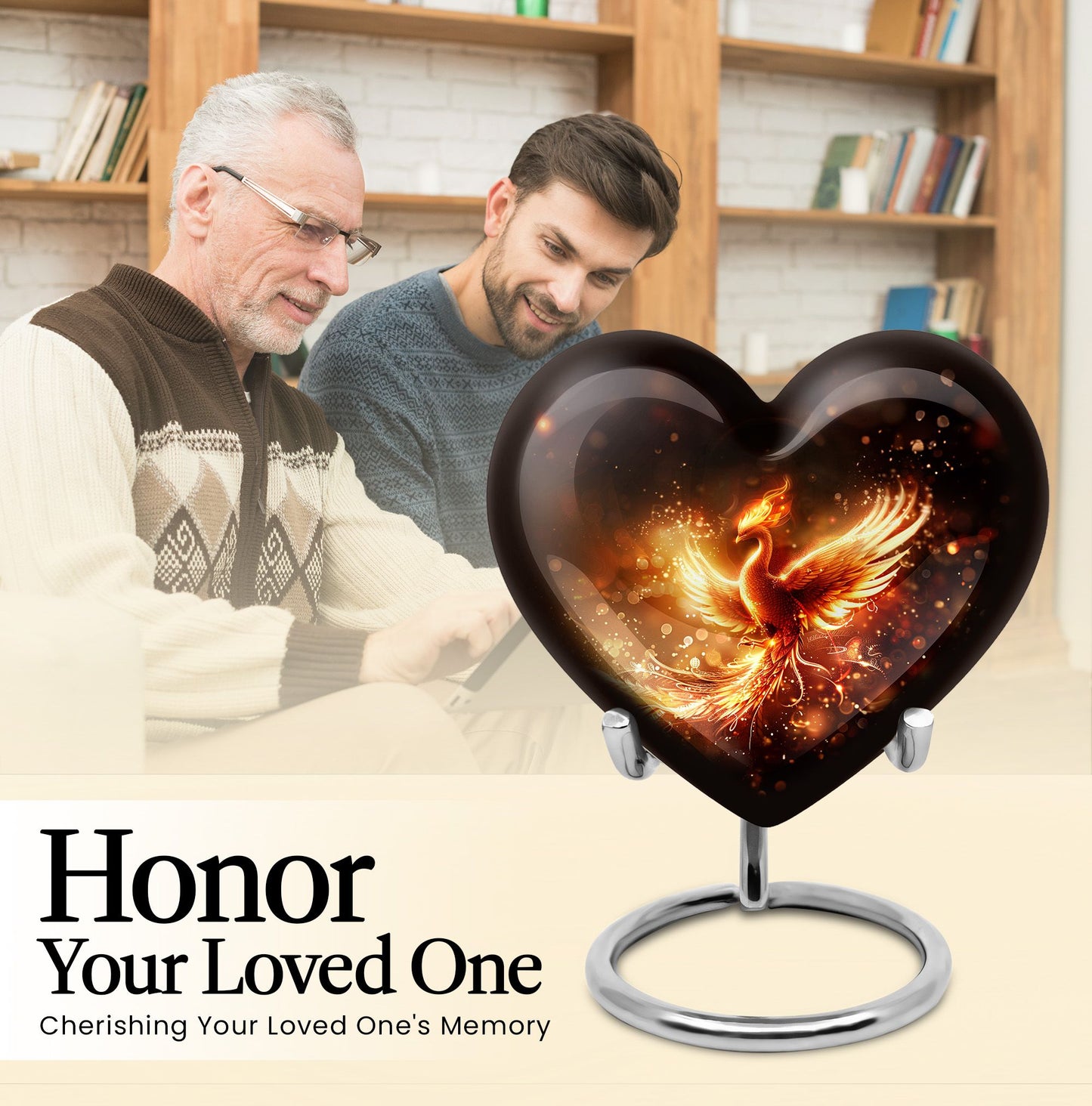 10-inch Phoenix Heart Urn, aluminum cremation personalized urn for adult human ashes