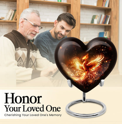 10-inch Phoenix Heart Urn, aluminum cremation personalized urn for adult human ashes