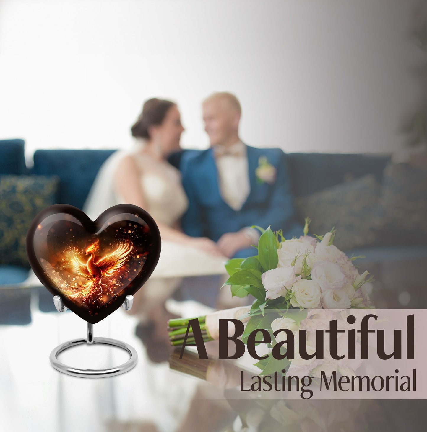 10-inch Phoenix Heart Urn, aluminum cremation personalized urn for adult human ashes