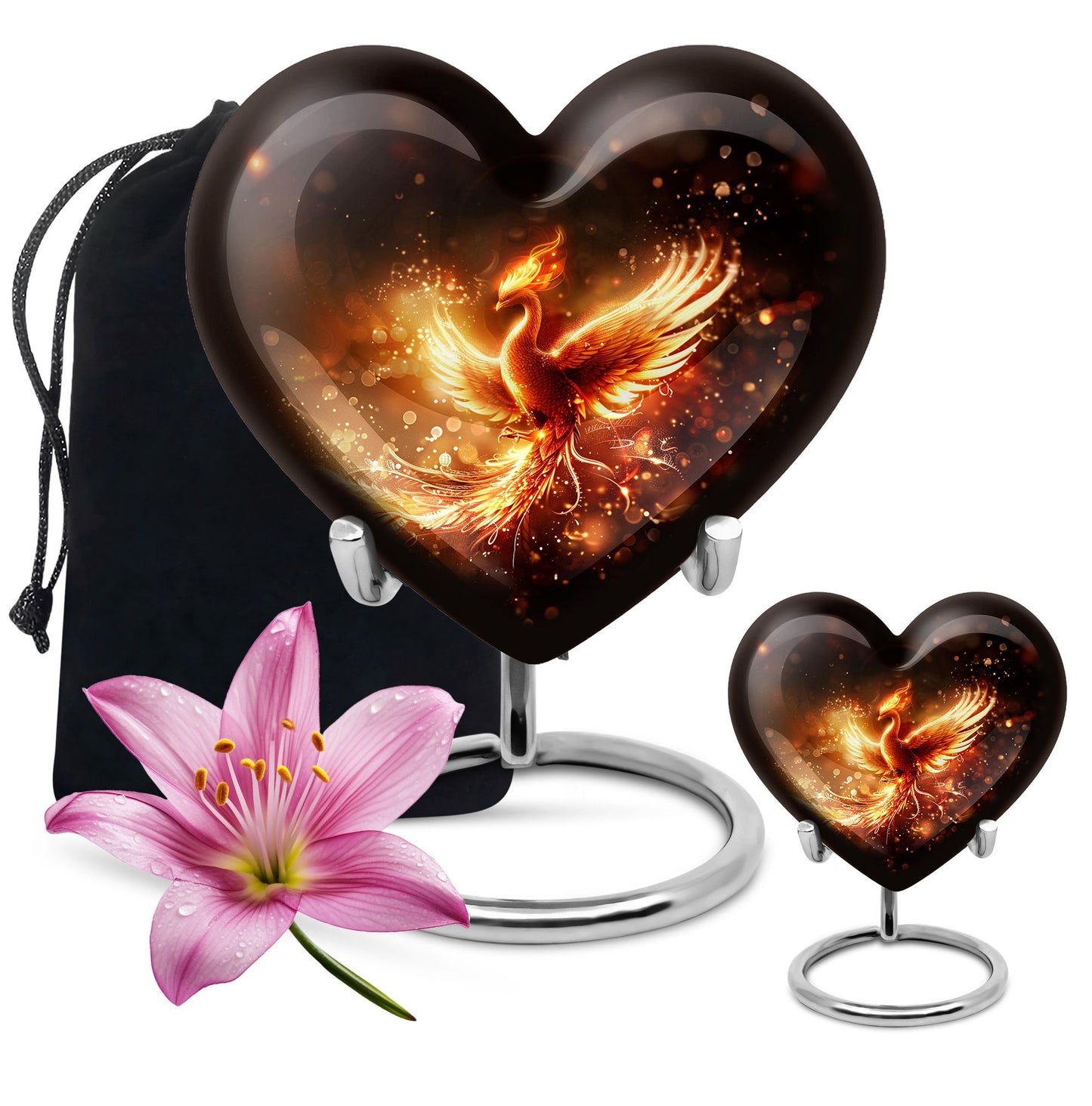 10-inch Phoenix Heart Urn, aluminum cremation personalized urn for adult human ashes