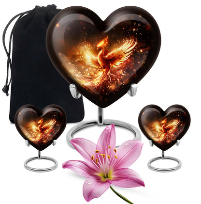 10-inch Phoenix Heart Urn, aluminum cremation personalized urn for adult human ashes
