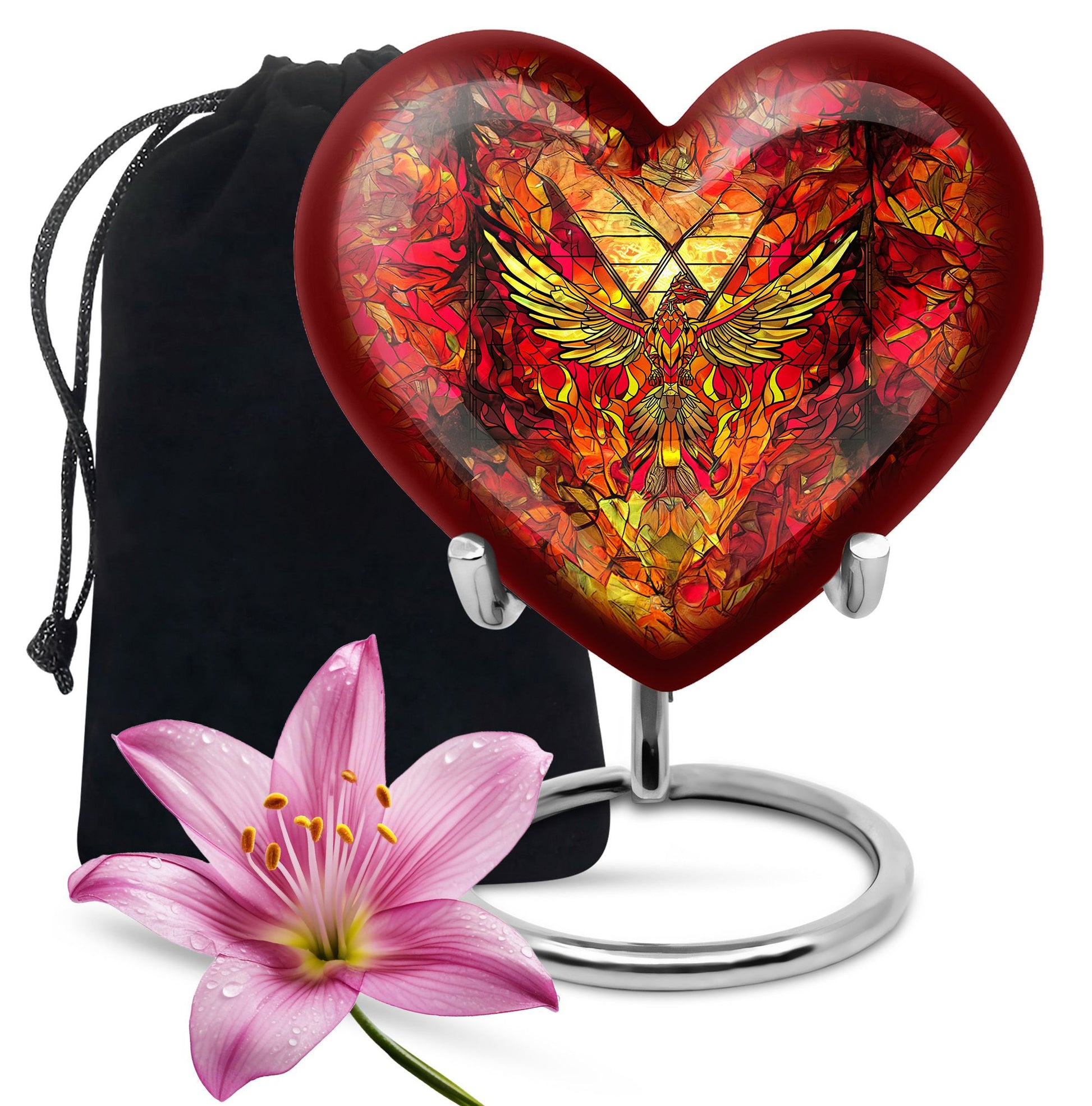 Phoenix Human Ashes Urns Large - Orange Phoenix Art Urn For Funeral