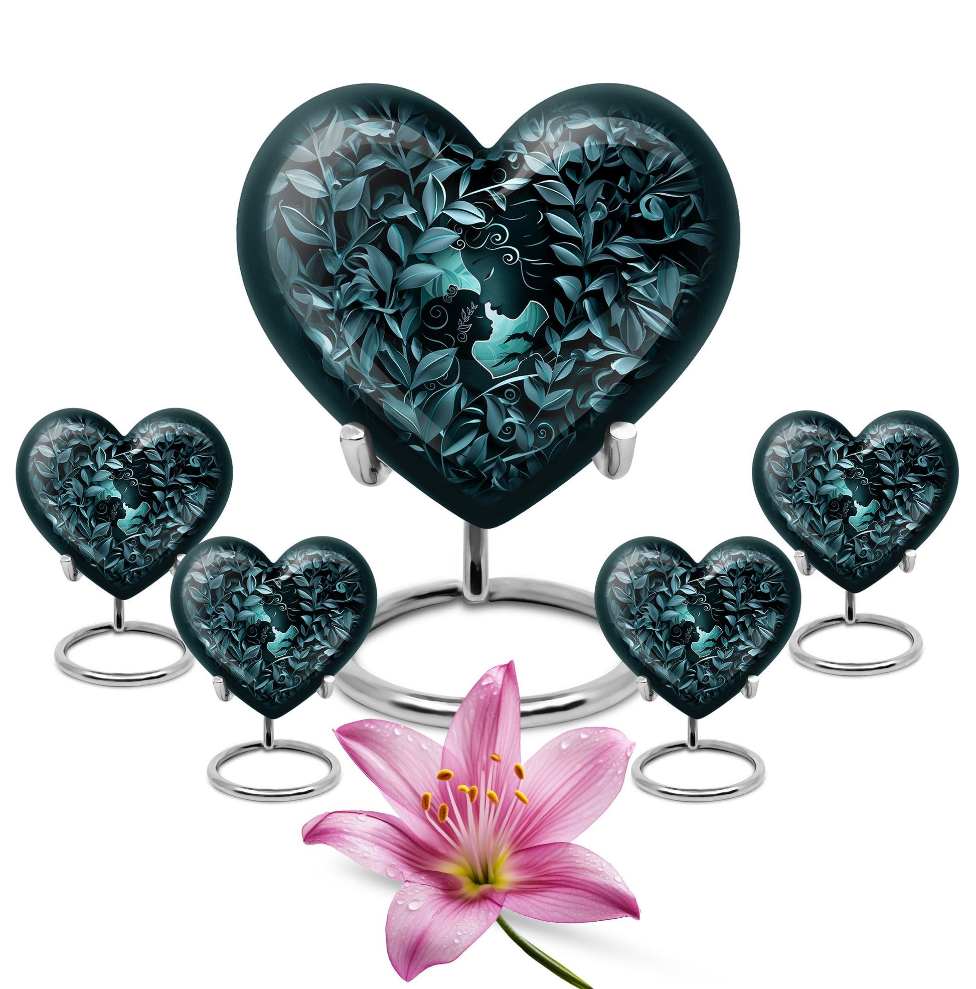 Mother & Child Keepsake For Human Ashes - Leaves Art Urn For Mom