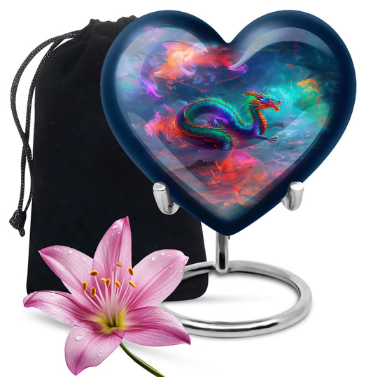 Large 10-inch dragon heart urn for women's ashes