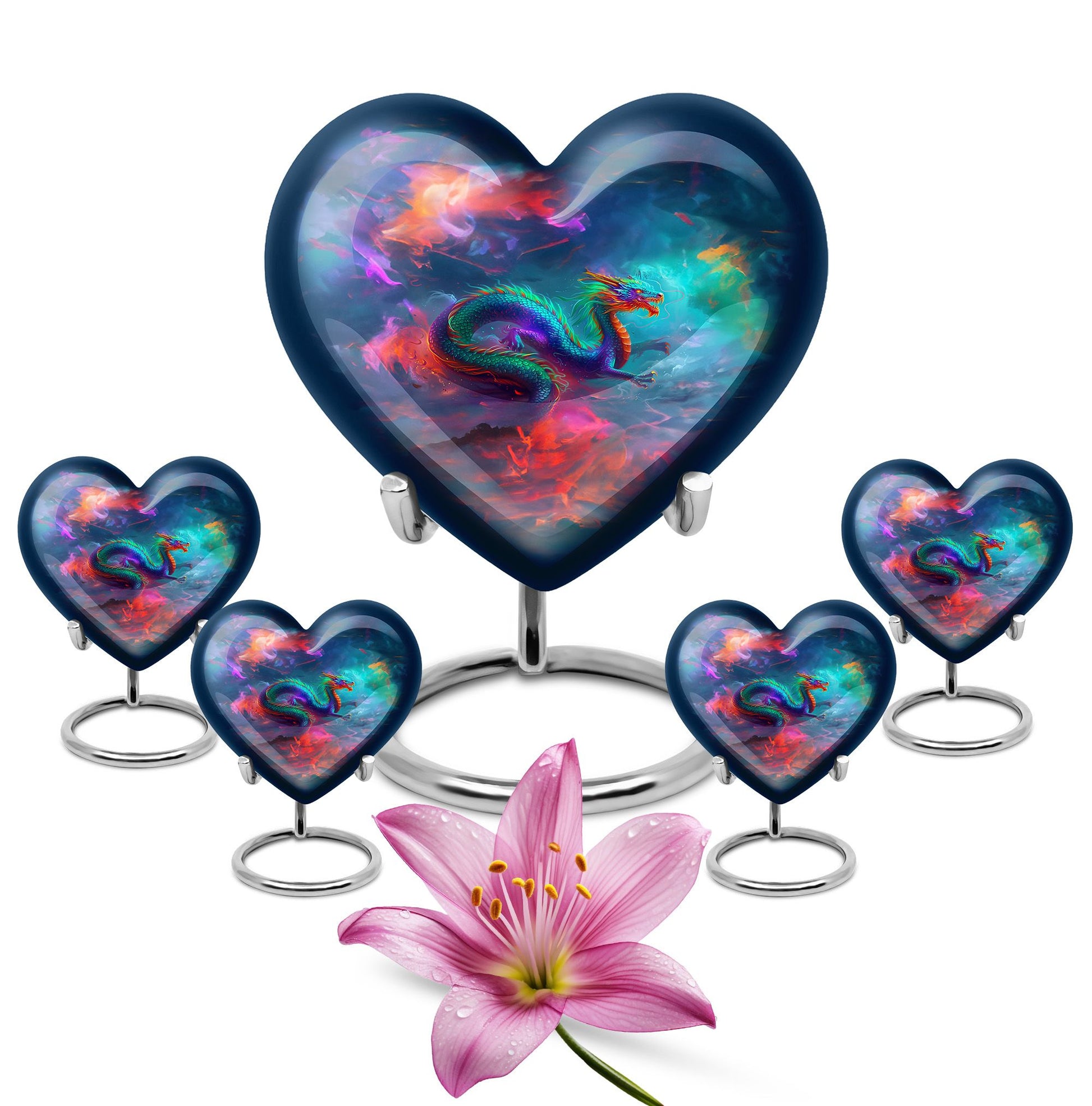 Large 10-inch dragon heart urn for women's ashes