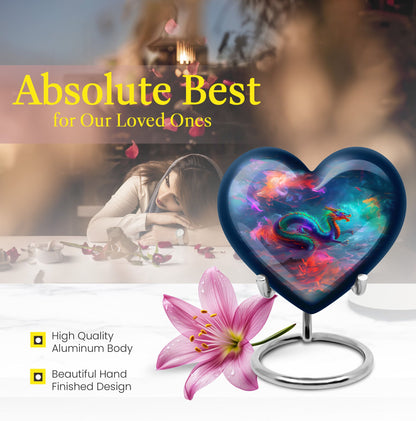 Large 10-inch dragon heart urn for women's ashes