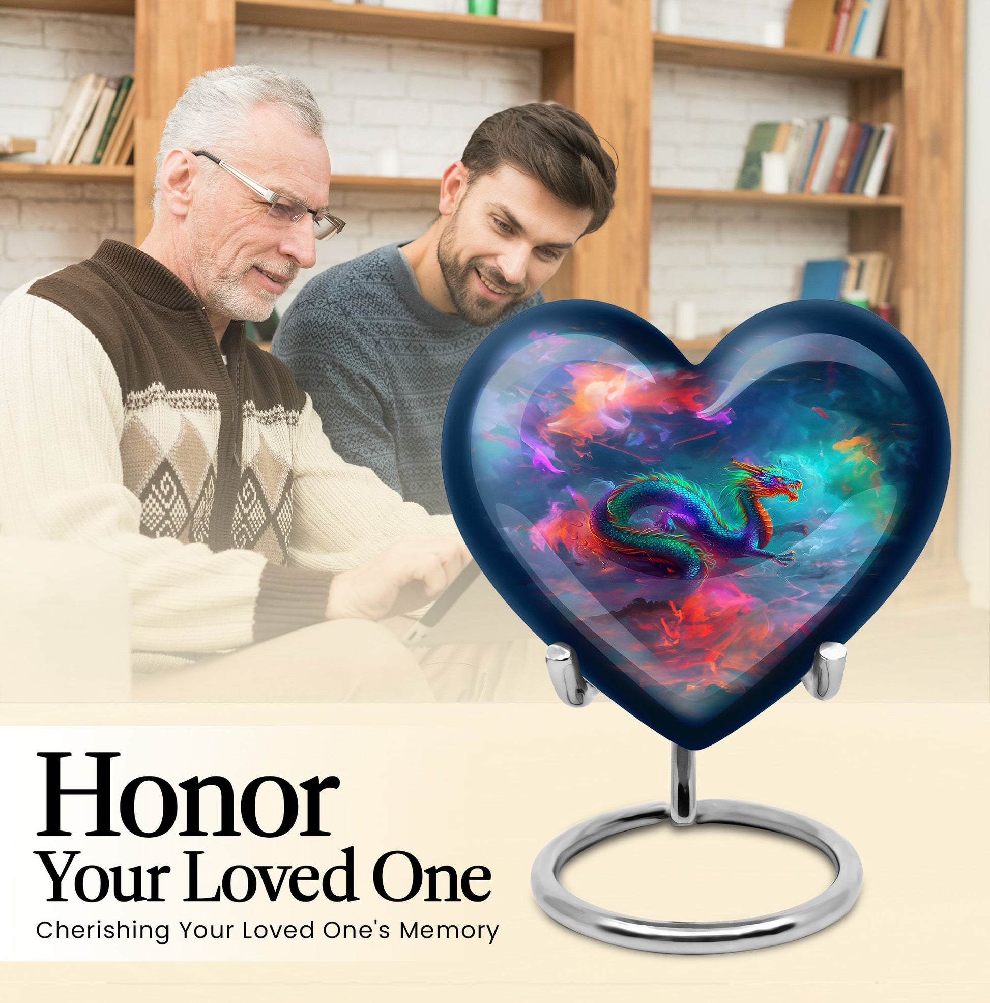 Large 10-inch dragon heart urn for women's ashes