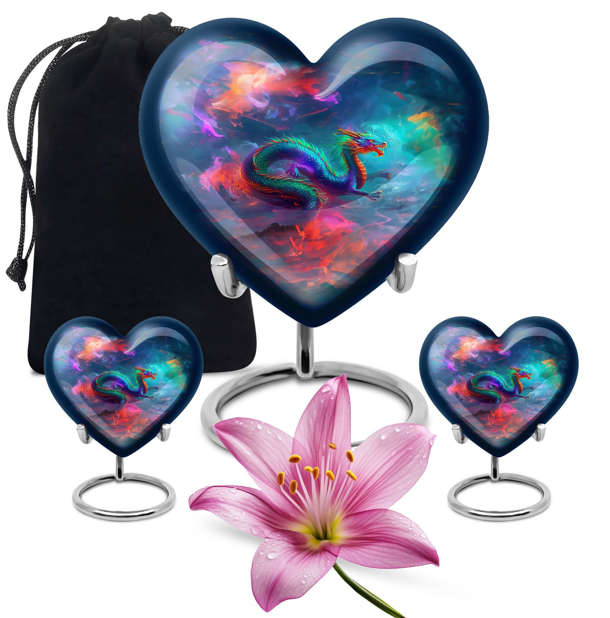 Large 10-inch dragon heart urn for women's ashes