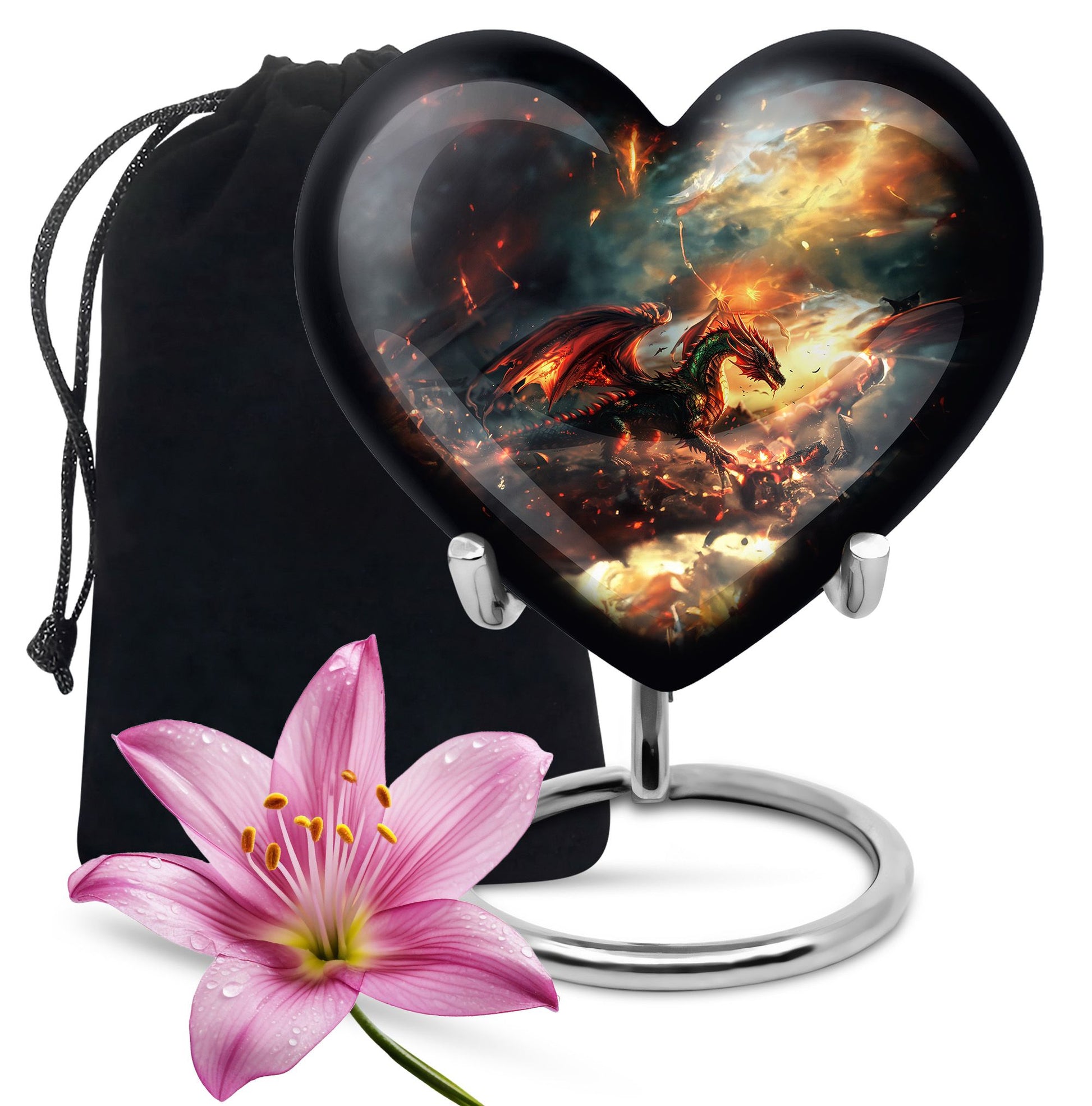 heart-shaped dragon urn