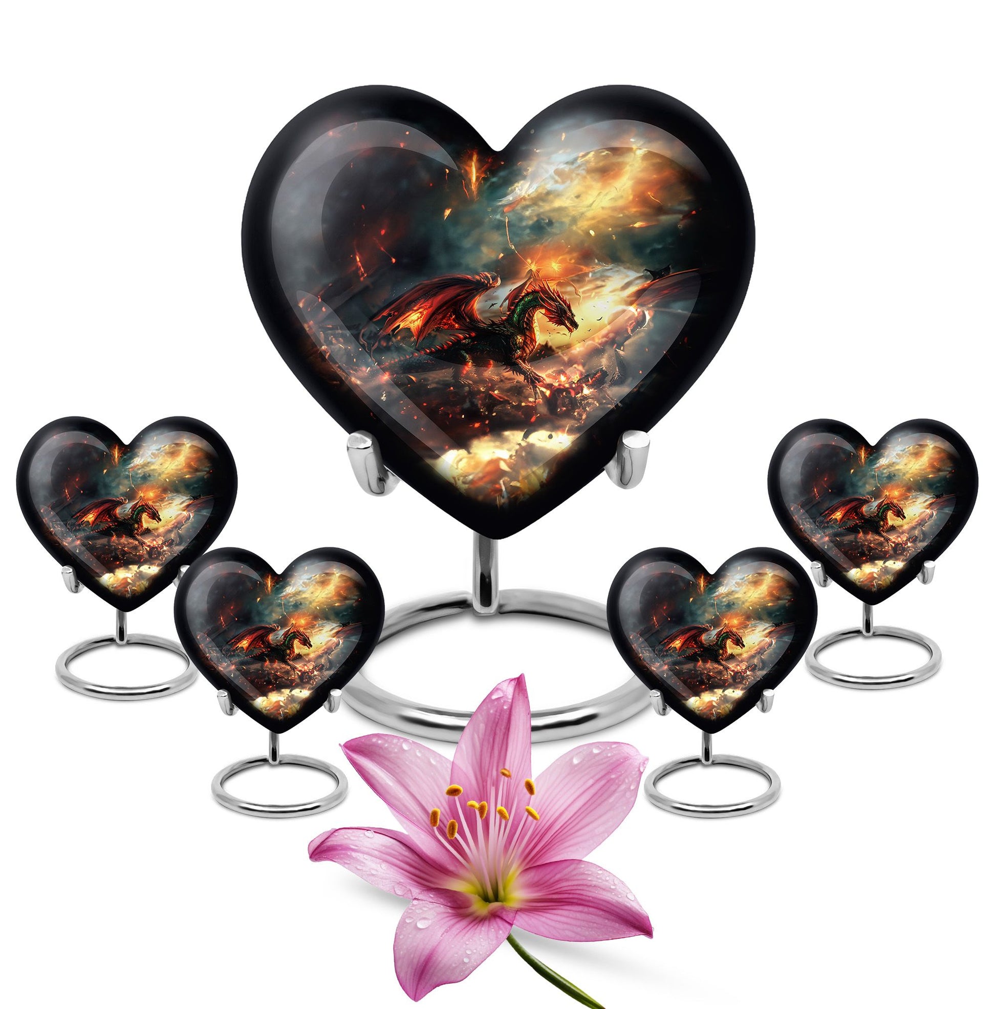 heart-shaped dragon urn