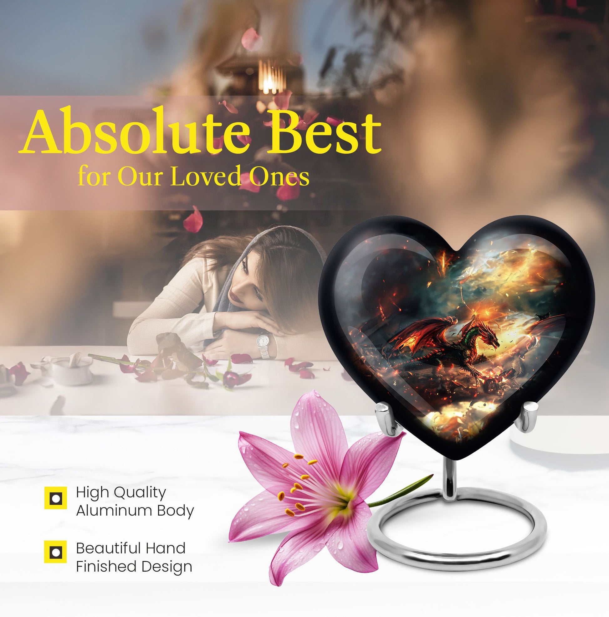 heart-shaped dragon urn