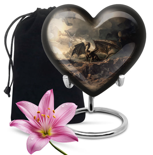 Heart-shaped aluminium dragon urn for adult ashes with engraving option