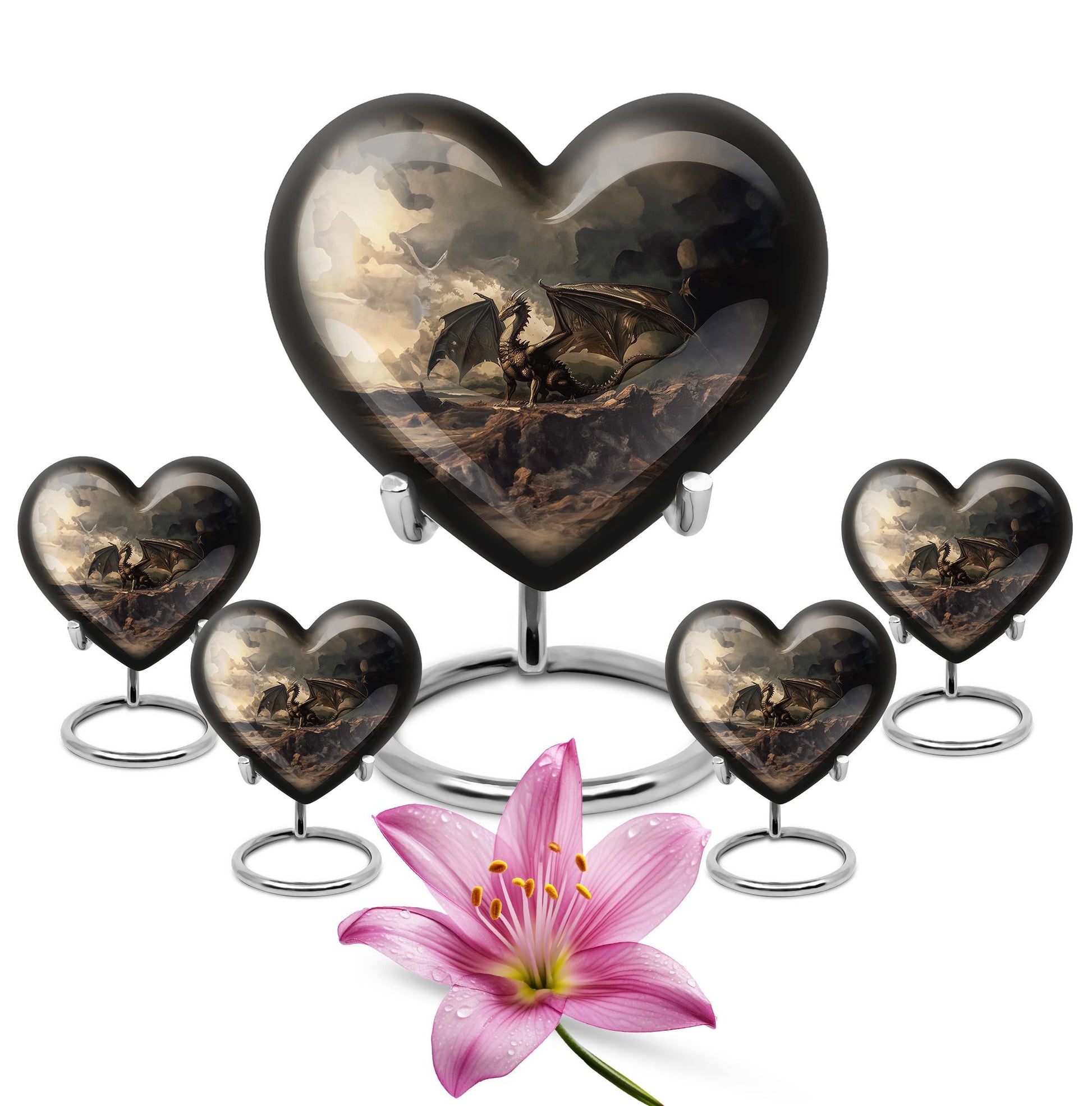 Heart-shaped aluminium dragon urn for adult ashes with engraving option