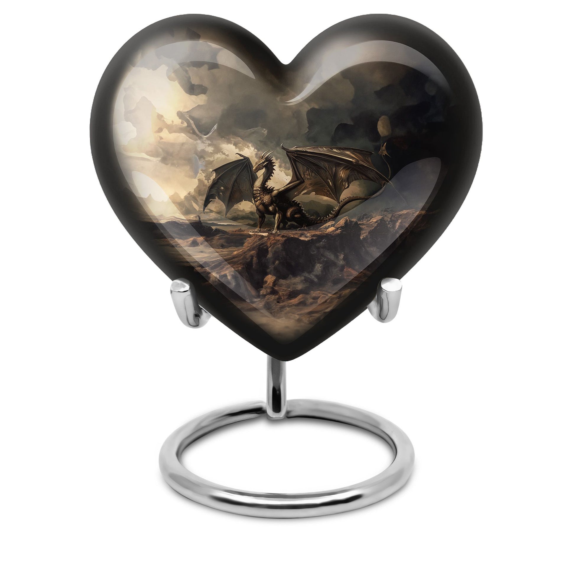Heart-shaped aluminium dragon urn for adult ashes with engraving option