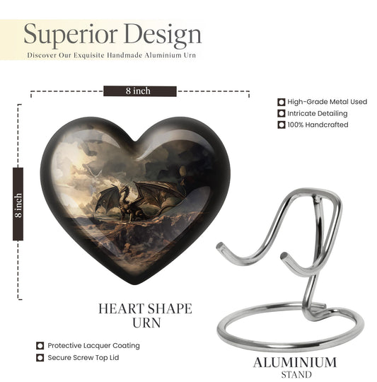 Heart-shaped aluminium dragon urn for adult ashes with engraving option