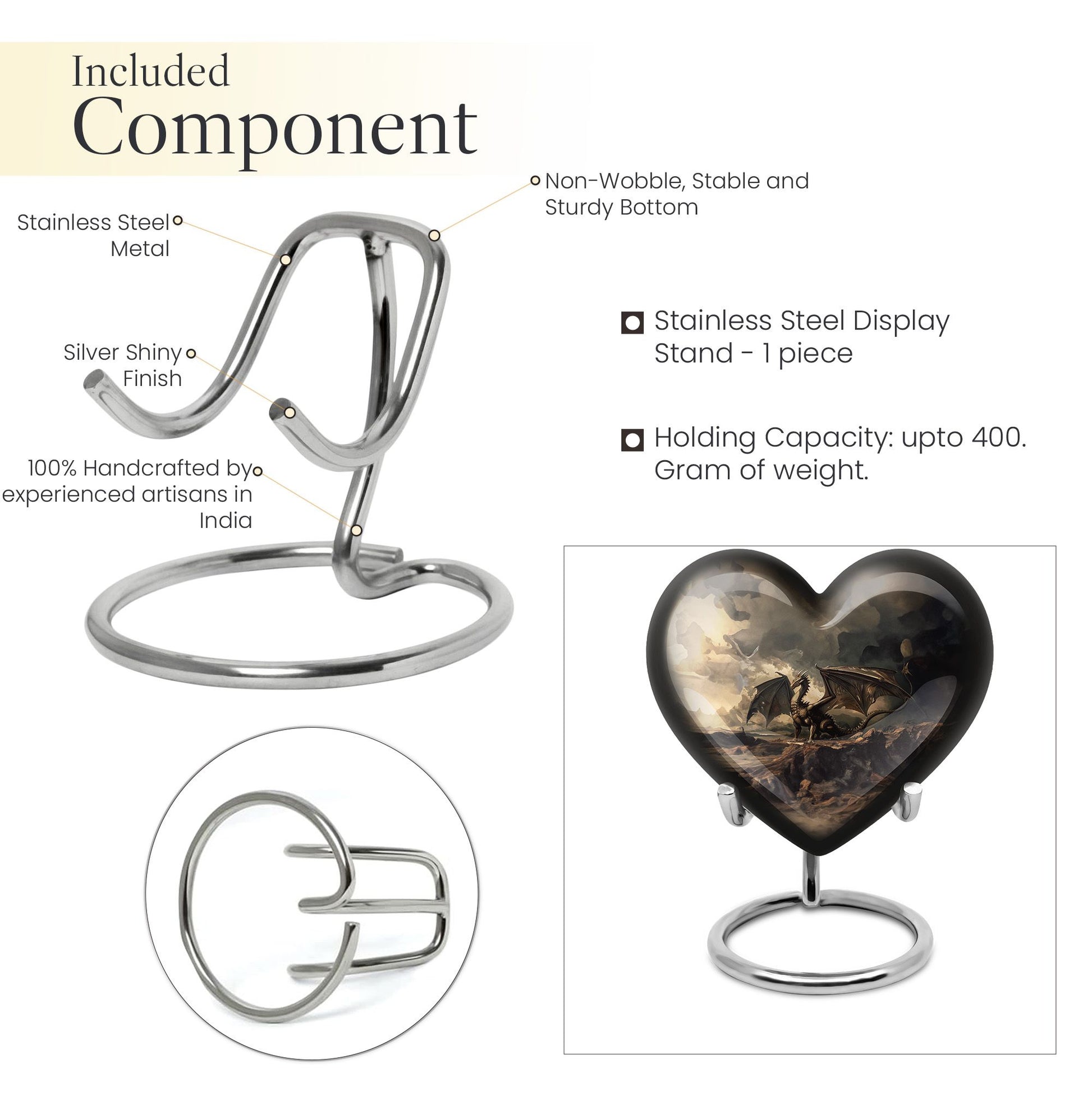 Heart-shaped aluminium dragon urn for adult ashes with engraving option
