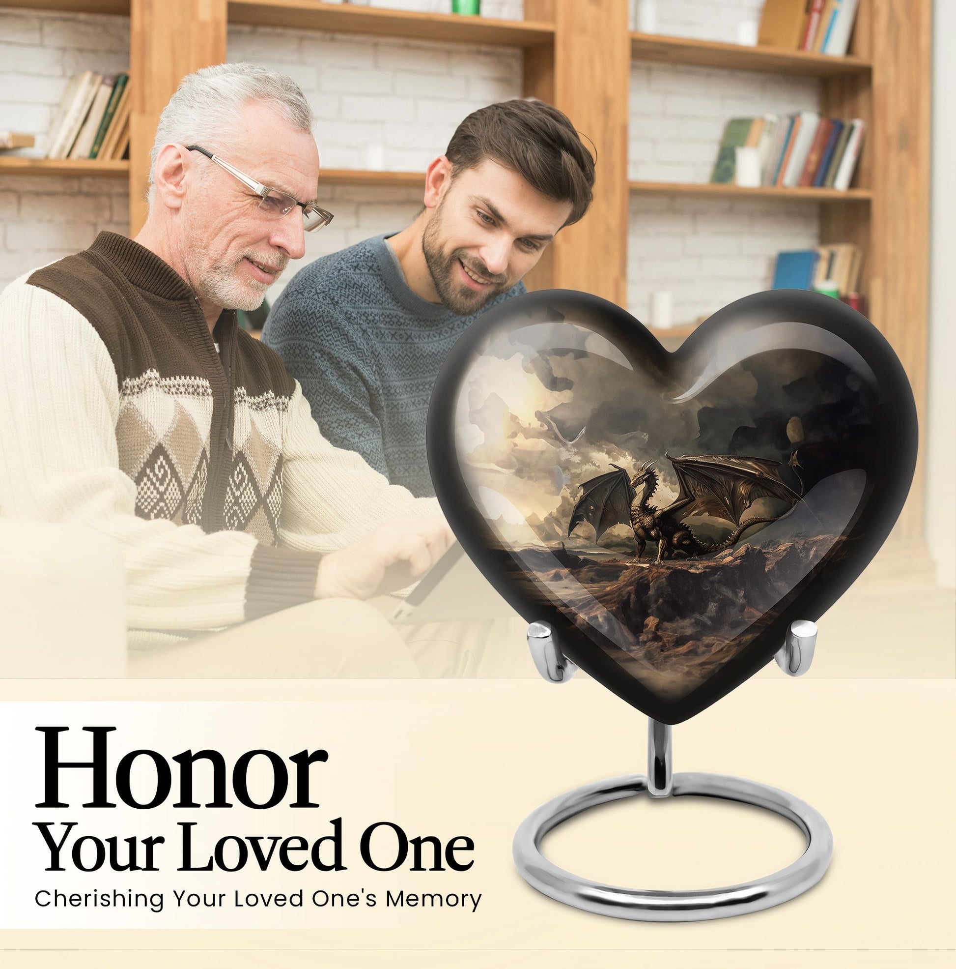 Heart-shaped aluminium dragon urn for adult ashes with engraving option