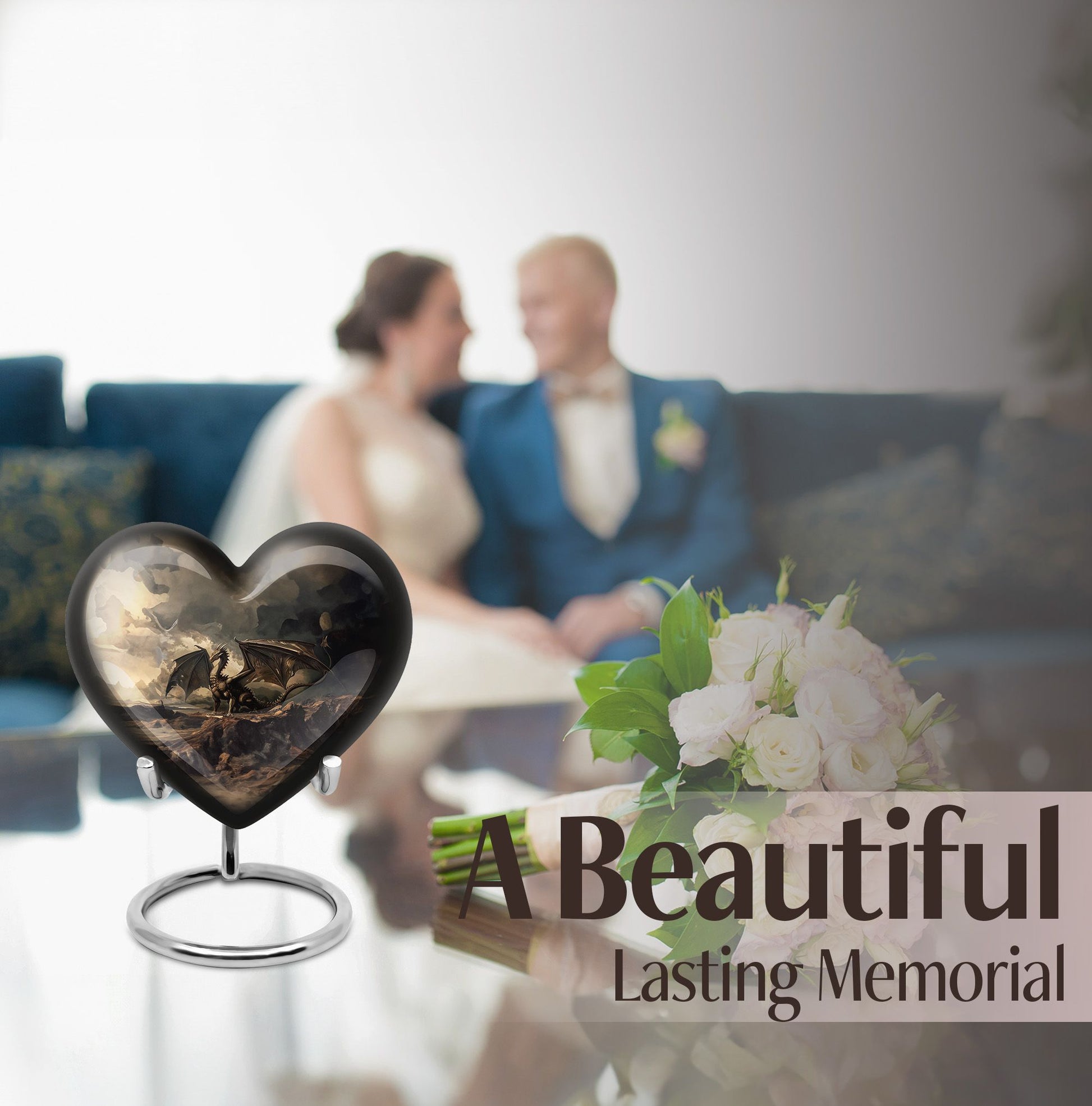 Heart-shaped aluminium dragon urn for adult ashes with engraving option
