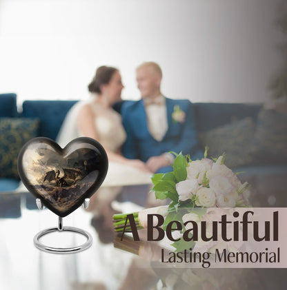 Heart-shaped aluminium dragon urn for adult ashes with engraving option