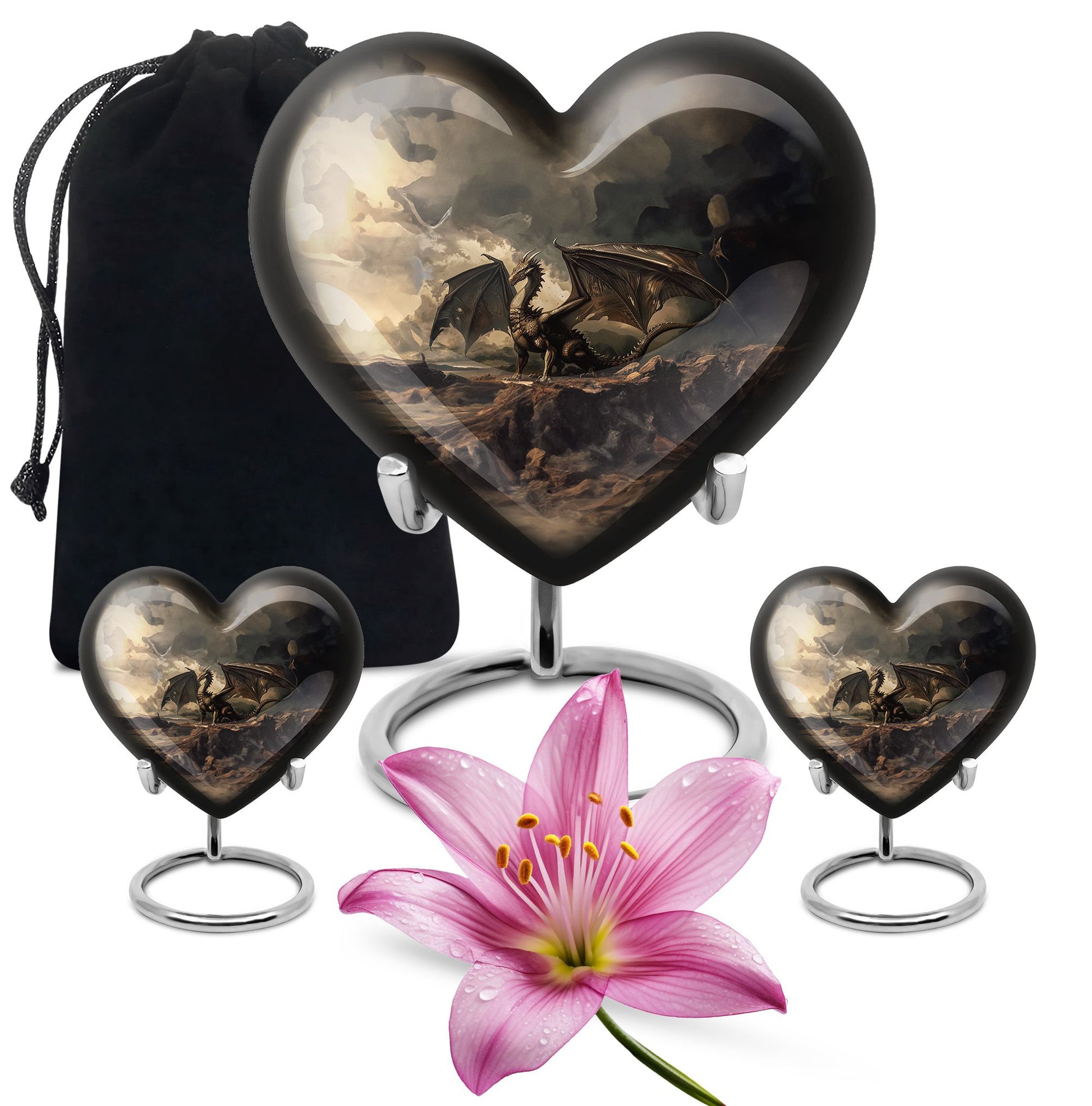 Heart-shaped aluminium dragon urn for adult ashes with engraving option