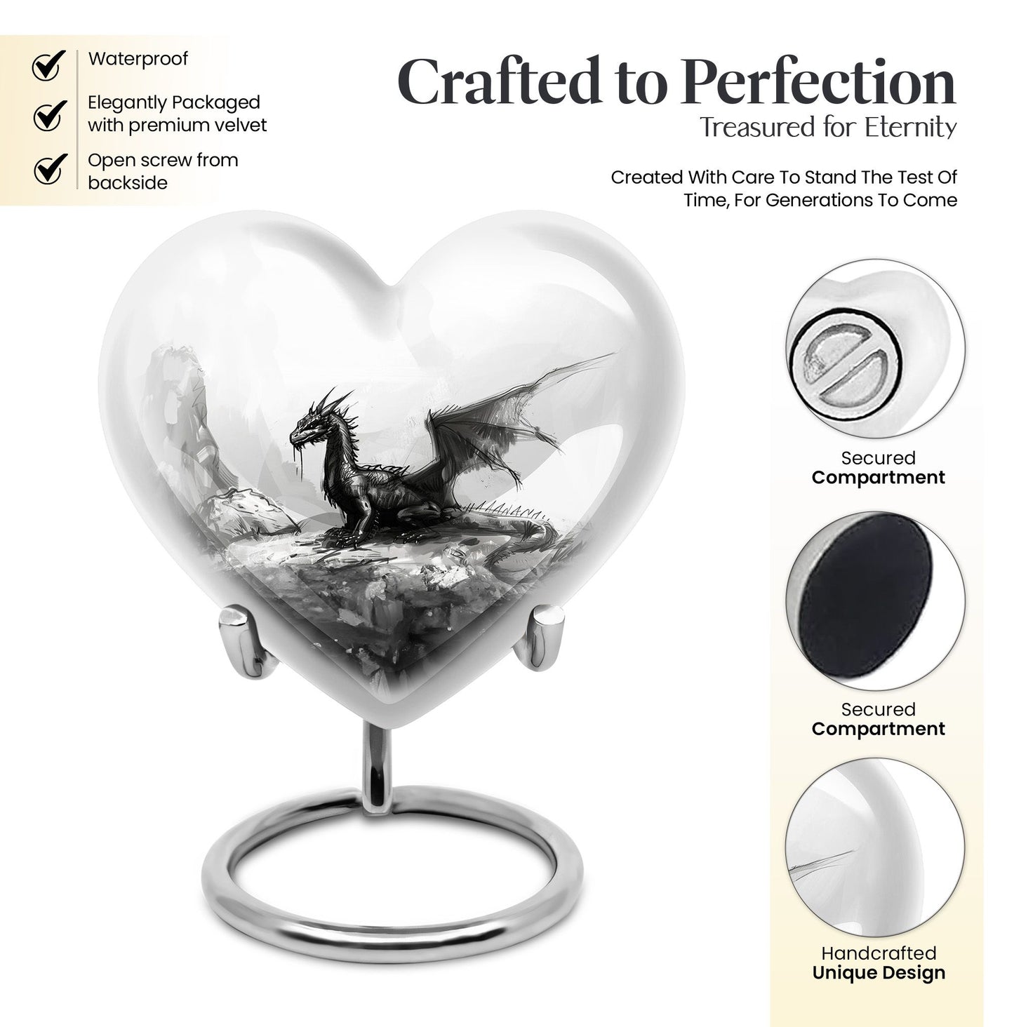 Heart Design Dragon Urn
