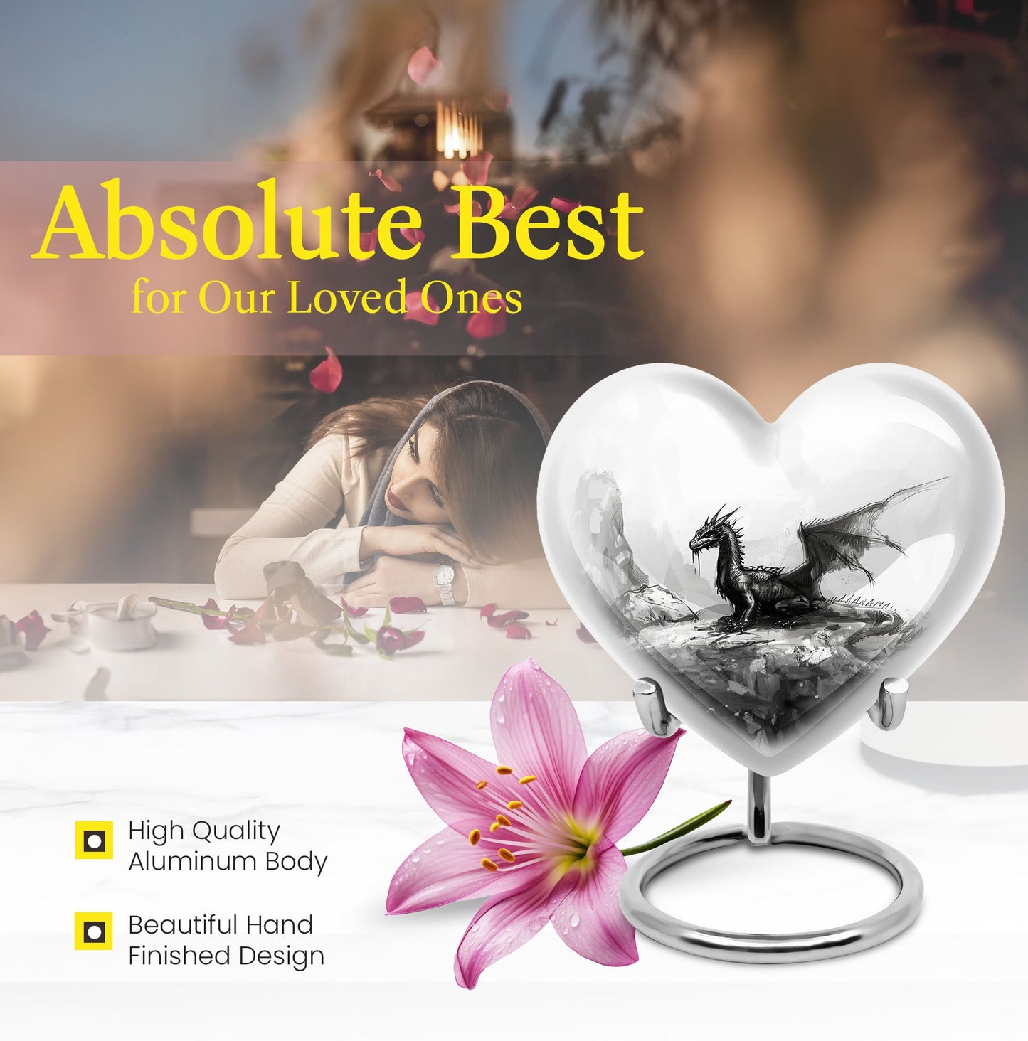 Heart Design Dragon Urn
