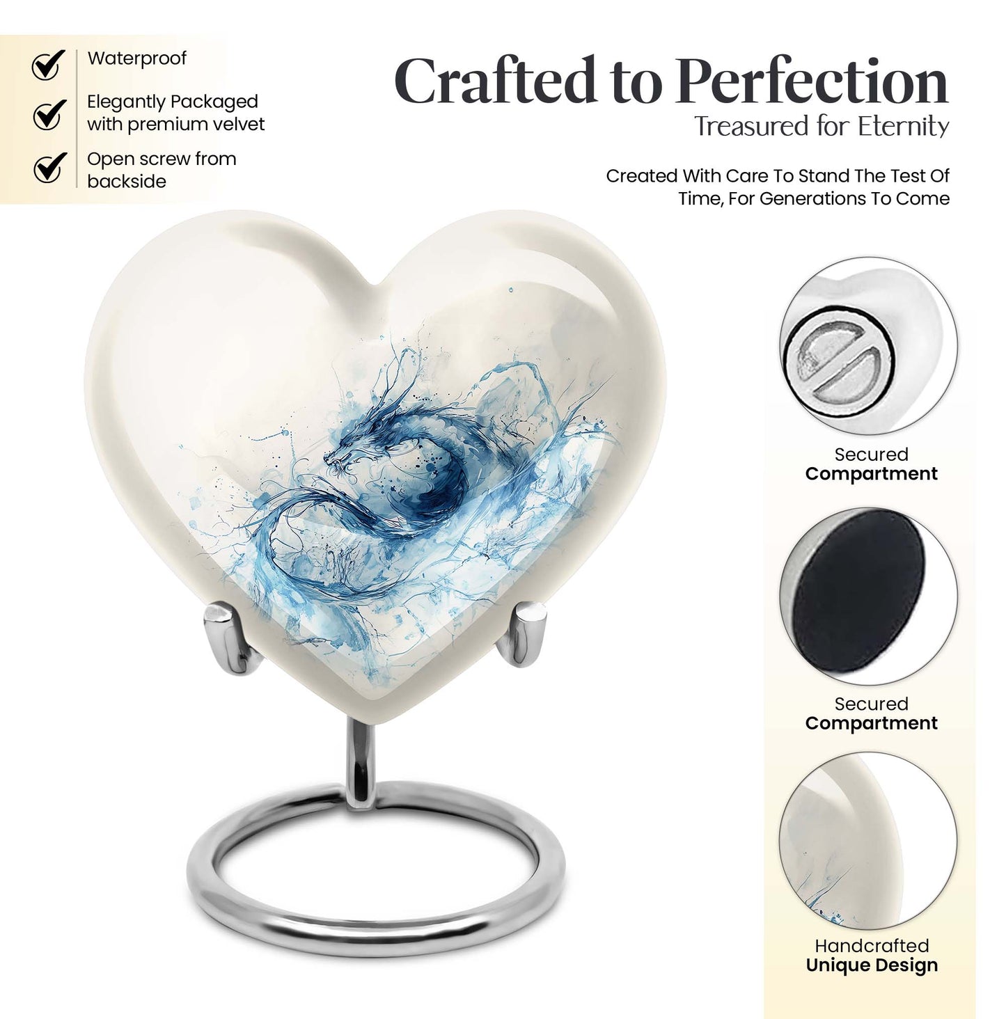 Abstract themed 10-inch heart design dragon urn for memorial, customized engraving, in aluminium