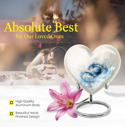 Abstract themed 10-inch heart design dragon urn for memorial, customized engraving, in aluminium