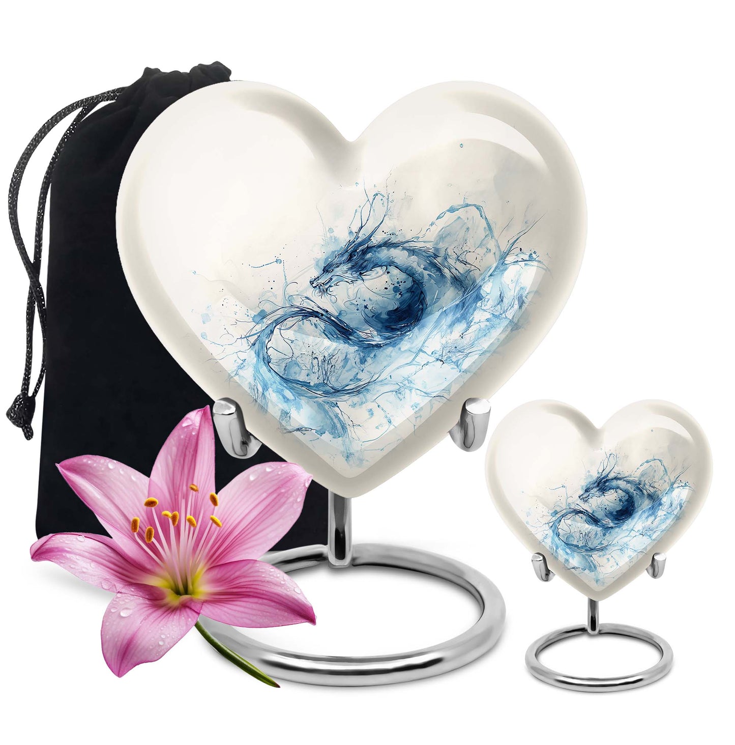 Abstract themed 10-inch heart design dragon urn for memorial, customized engraving, in aluminium