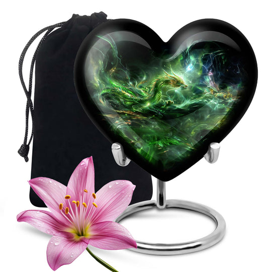 Heart-shaped 10-inch Dragon Urn for cremation and burial, 