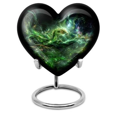 Heart-shaped 10-inch Dragon Urn for cremation and burial, 