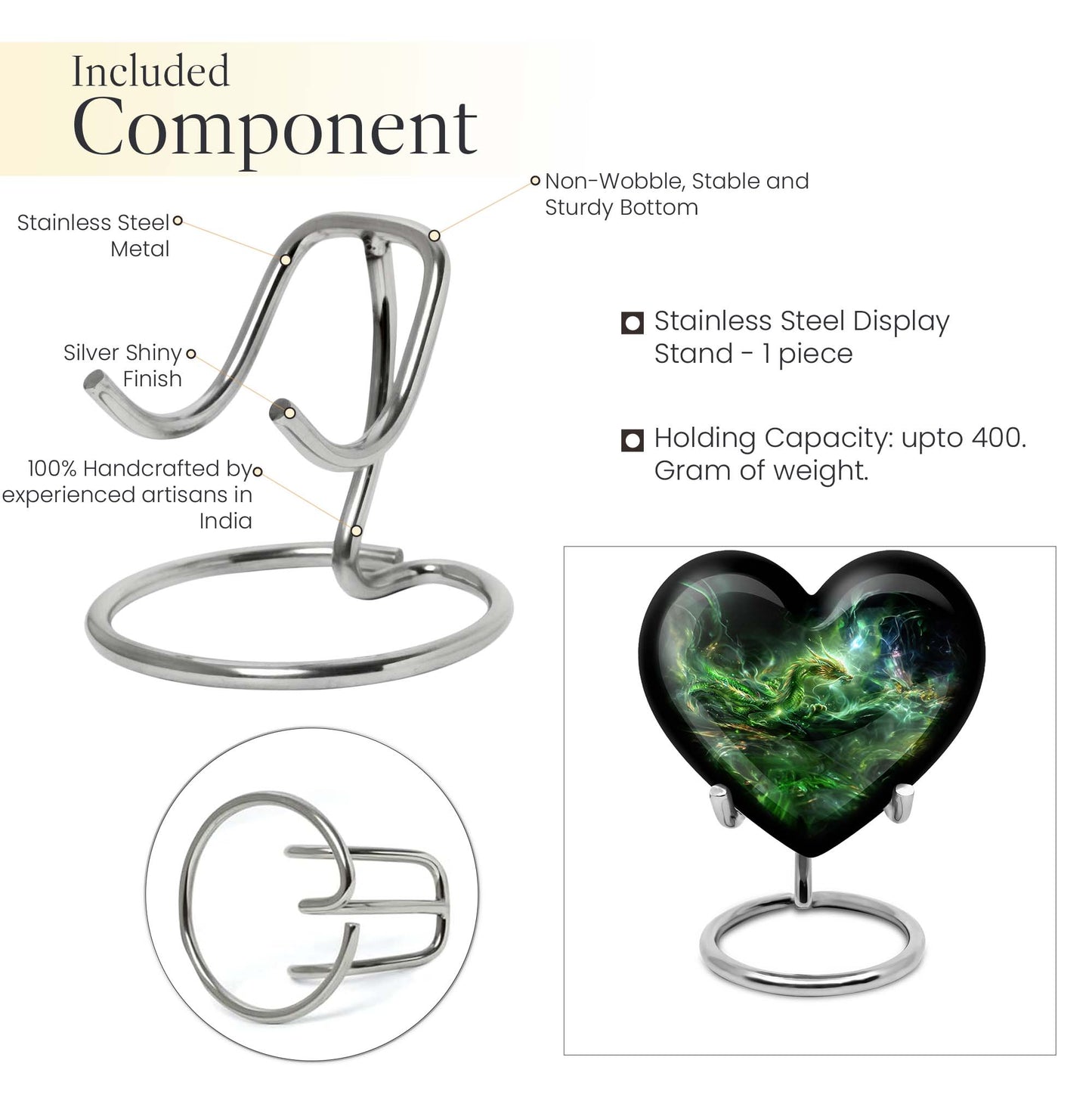 Heart-shaped 10-inch Dragon Urn for cremation and burial, 