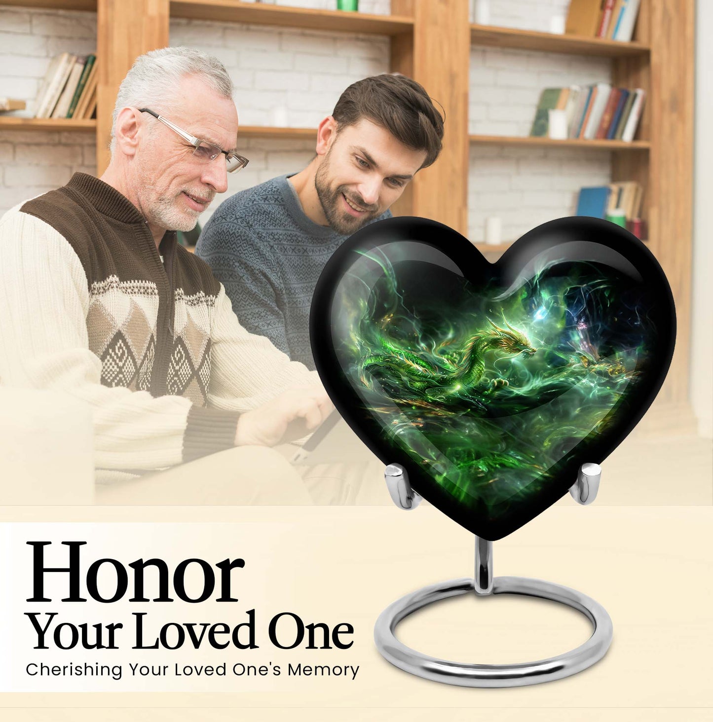 Heart-shaped 10-inch Dragon Urn for cremation and burial, 