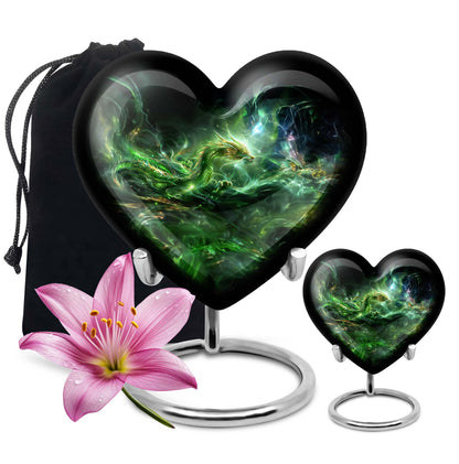Heart-shaped 10-inch Dragon Urn for cremation and burial, 