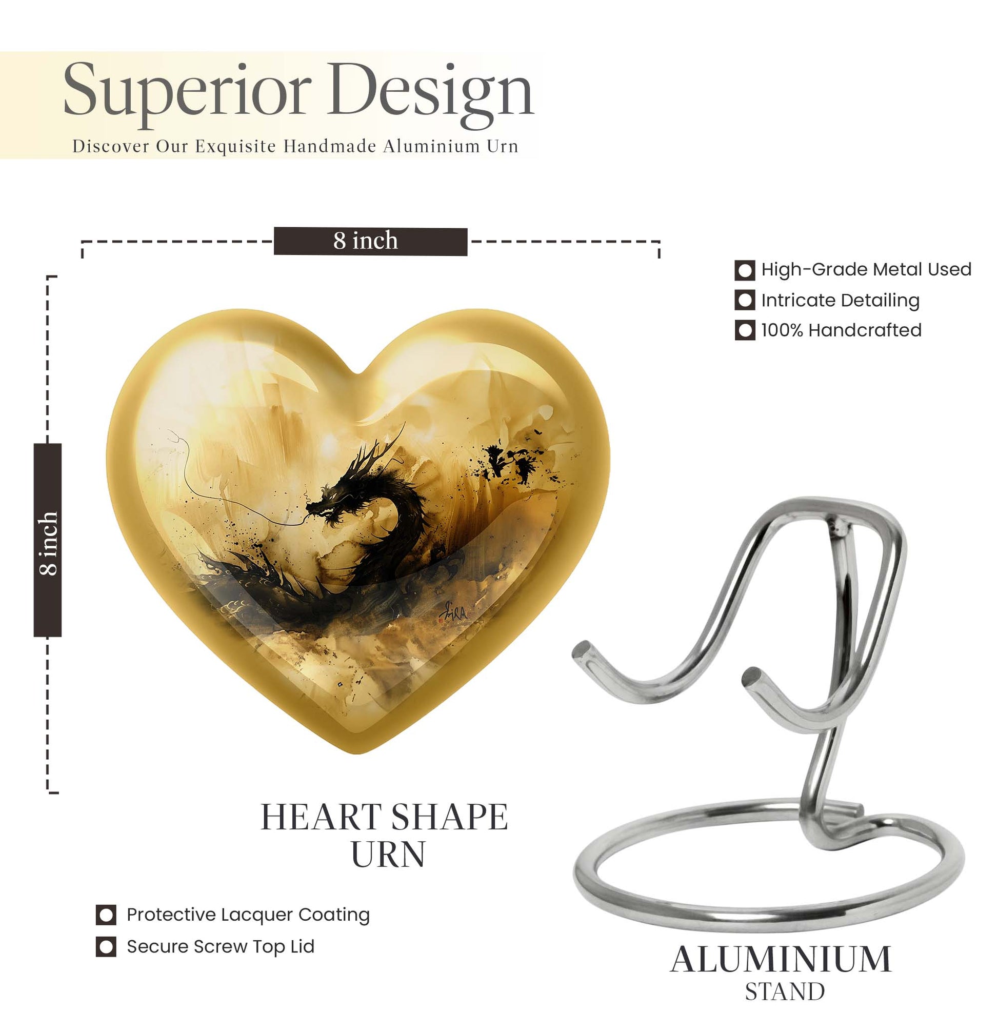 heart shaped dragon urn for cremation ashes.